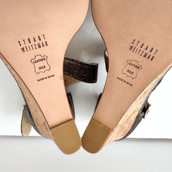 Stuart Weitzman Lineone Pyrite Nocturn Cork Wedge Ankle Strap Sandals Size 8 M - Picture 9 of 11